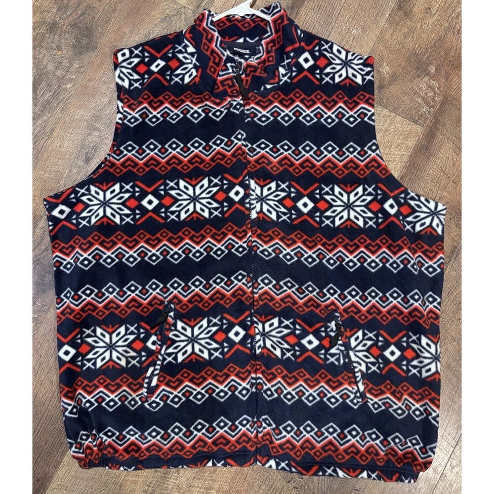 Kingsize Mens 2XT Big Geometric Fleece Vest Red Blue Snowflake Design